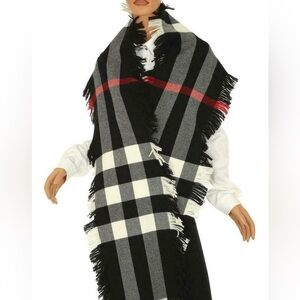 Burberry Half Mega Check Fringe Wool Scarf